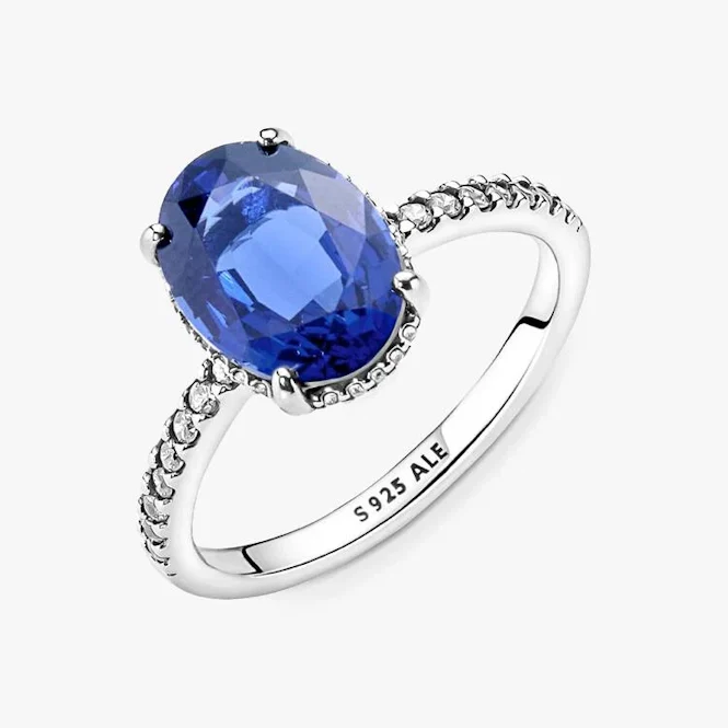 Sparkling Statement Blue Halo Ring, Size 50 - Image 2