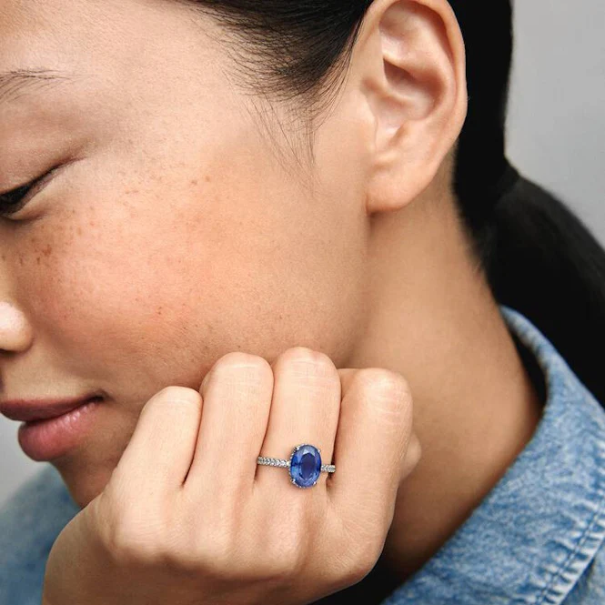 Sparkling Statement Blue Halo Ring, Size 50 - Image 3