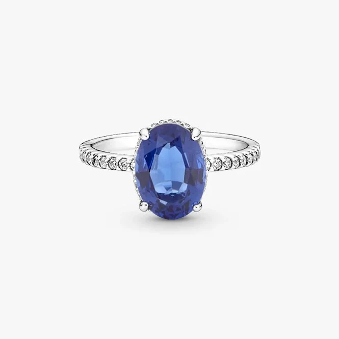 Sparkling Statement Blue Halo Ring, Size 50 - Image 4