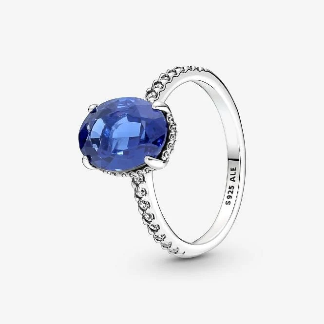 Sparkling Statement Blue Halo Ring, Size 52