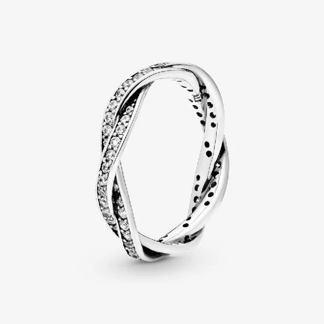 Sparkling Twisted Lines Ring, Size 58