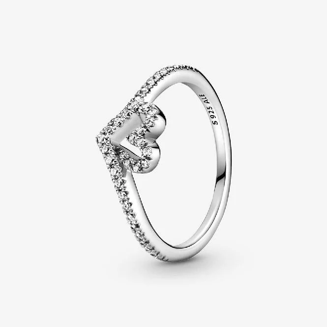 Sparkling Wishbone Heart Ring, Size 58