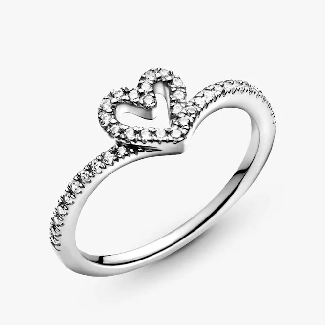 Sparkling Wishbone Heart Ring, Size 48 - Image 2