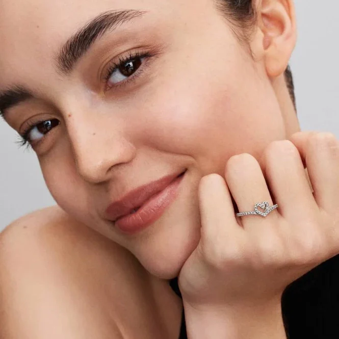 Sparkling Wishbone Heart Ring, Size 48 - Image 3