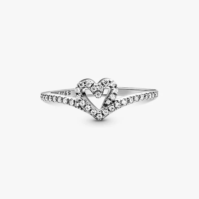 Sparkling Wishbone Heart Ring, Size 48 - Image 4