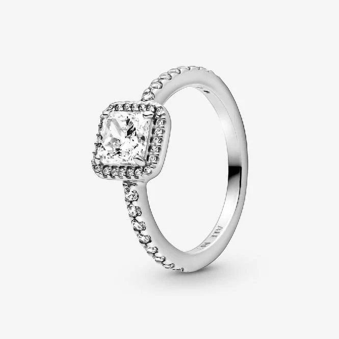 Square Sparkle Halo Ring, Size 50