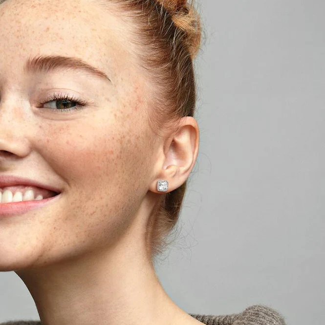 Square Sparkle Halo Stud Earrings - Image 2