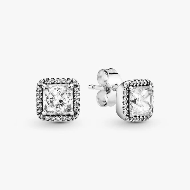 Square Sparkle Halo Stud Earrings - Image 3