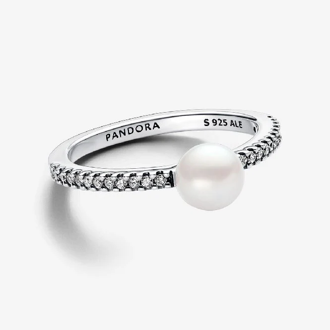 Treated Freshwater Cultured Pearl & Pave Ring, Size 52 - Image 2