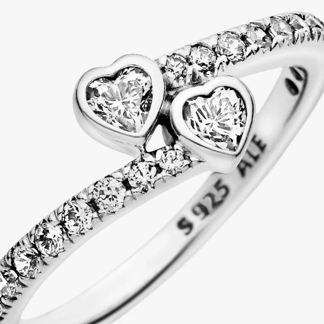 Two Sparkling Hearts Ring, Size 48 - Image 3