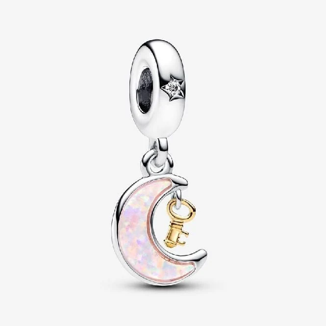 Two-Tone Key & Moon Dangle Charms