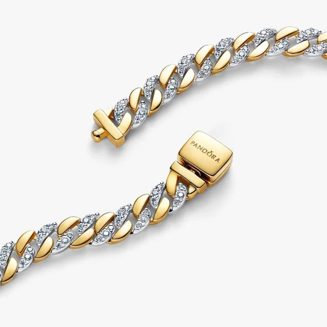 Two-Tone Pave Cuban Chain Bracelet, 16cm - Image 2