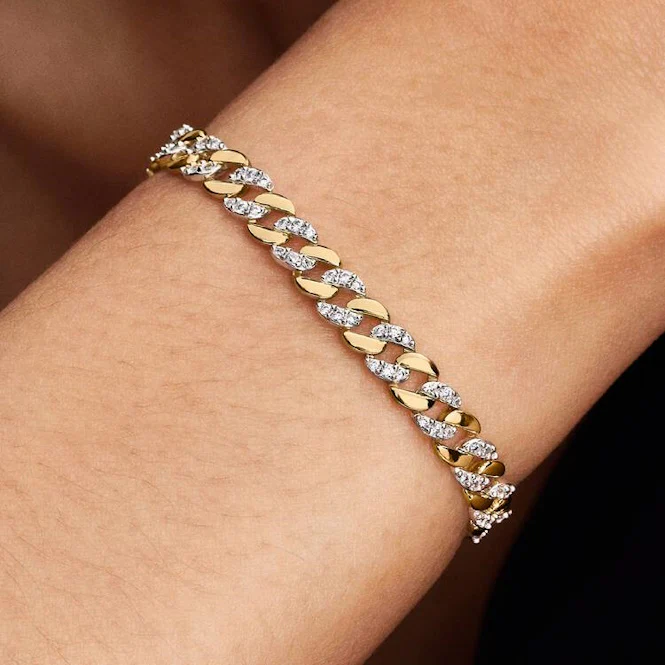 Two-Tone Pave Cuban Chain Bracelet, 16cm - Image 4