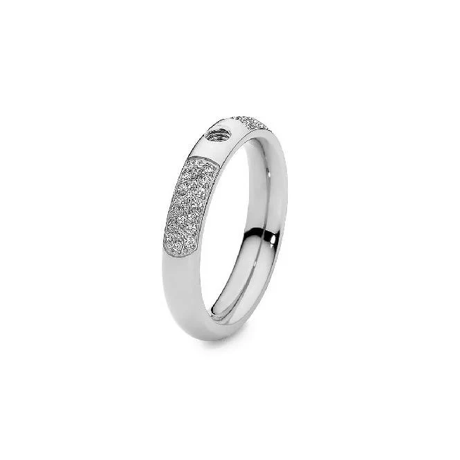 Deluxe Slim Silver and Clear Crystal Ring, Size 62