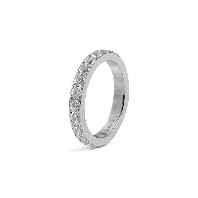 Eternity Broad Silver and Clear Crystal Ring, Size 52