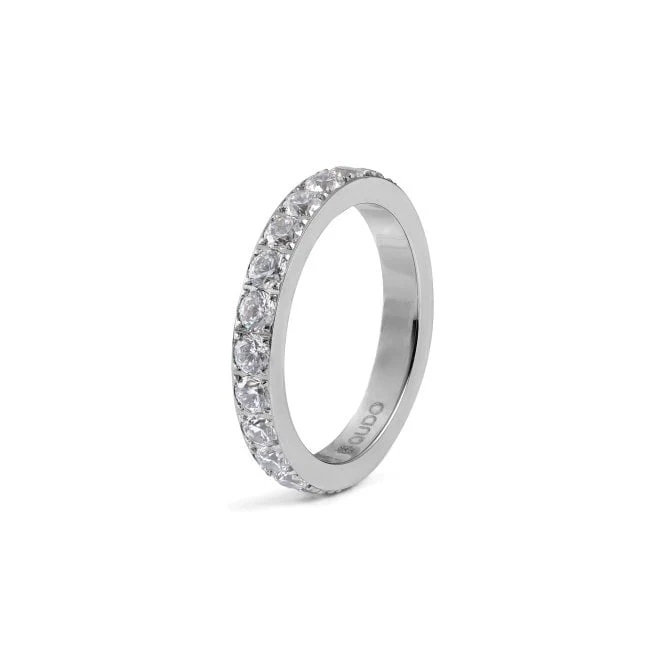 Eternity Broad Silver and Clear Crystal Ring, Size 60