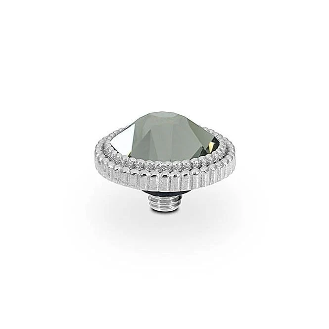 Fabero Flat Silver and Black Diamond Ring Gem Top, 10mm