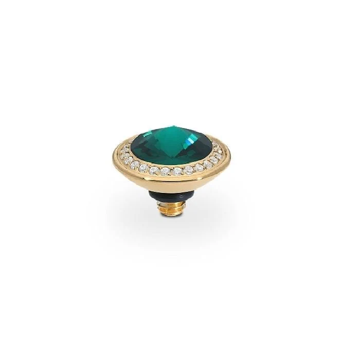Tondo Deluxe Gold and Green Emerald Crystal Ring Gem Top, 9mm