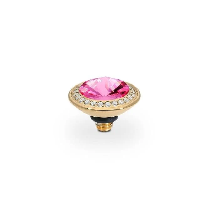 Tondo Deluxe Gold and Pink Rose Crystal Ring Gem Top, 9mm