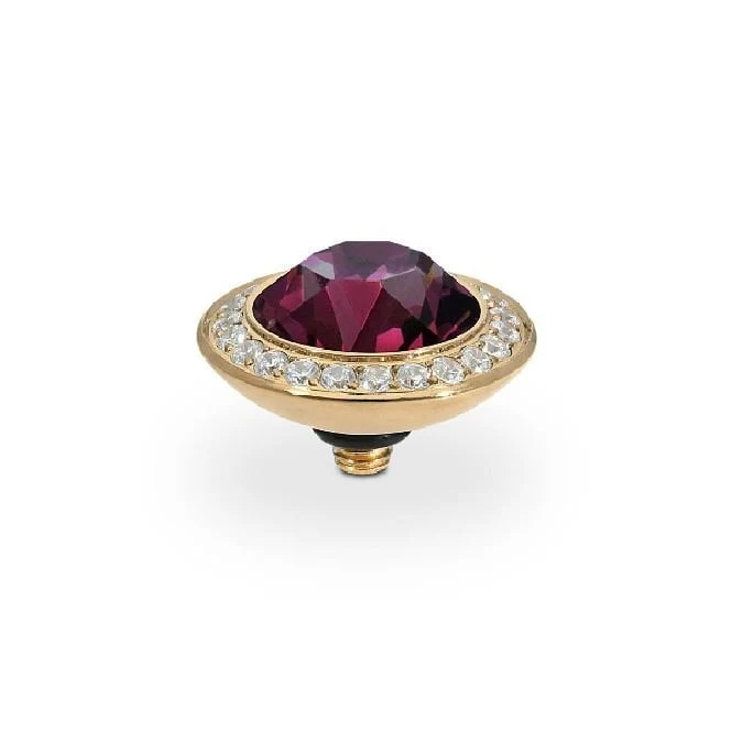 Tondo Deluxe Gold and Purple Amethyst Crystal Ring Gem Top, 13mm