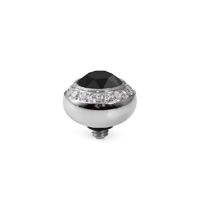 Tondo Deluxe Silver and Jet Black Crystal Ring Gem Top, 10mm