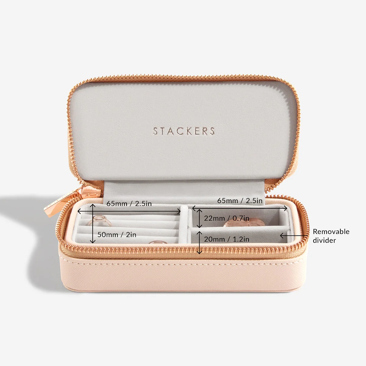 Blush Pink Zipped Medium Travel Jewellery Box - Image 3