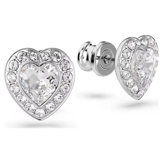 Ariana Grande x Swarovski Heart Earrings with Mixed Cuts & White Crystal in Rhodium Silver