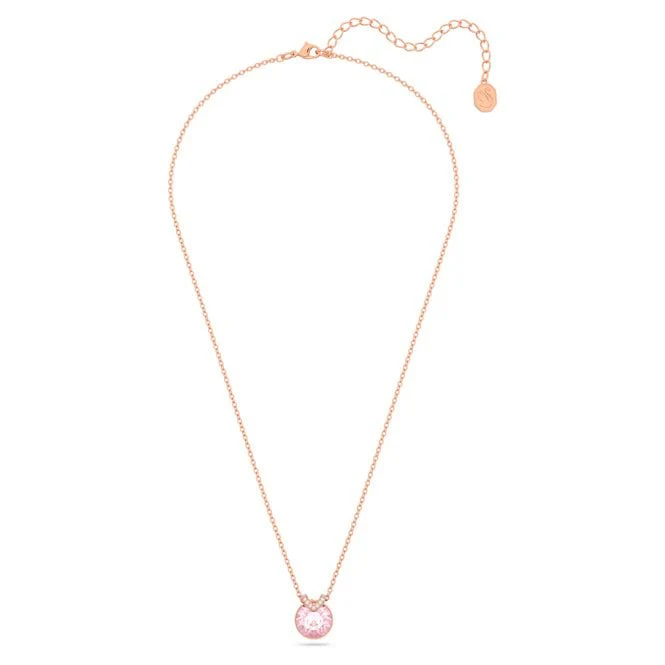 Bella V Pendant Necklace with Round-Cut Pink Crystal in Rose Gold - Image 3