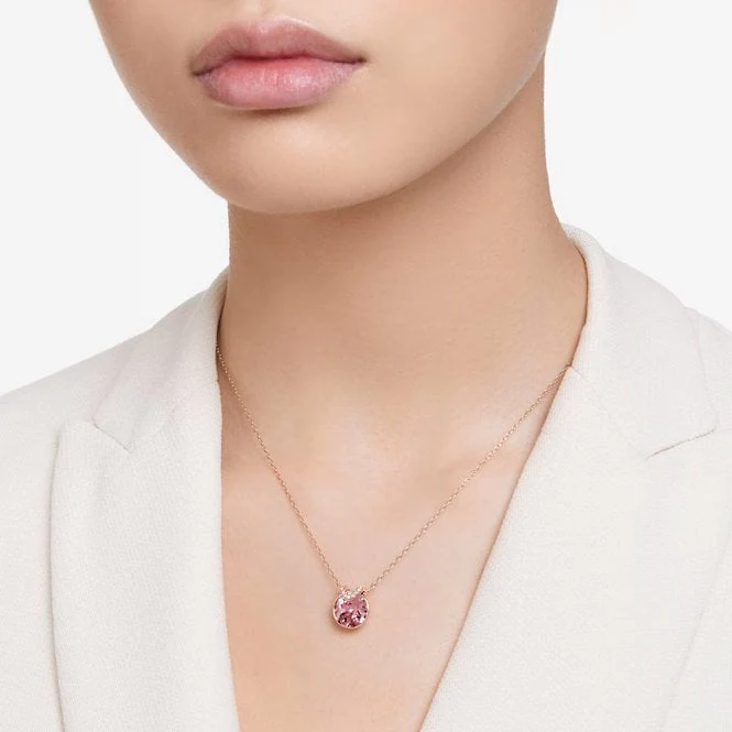Bella V Pendant Necklace with Round-Cut Pink Crystal in Rose Gold - Image 4