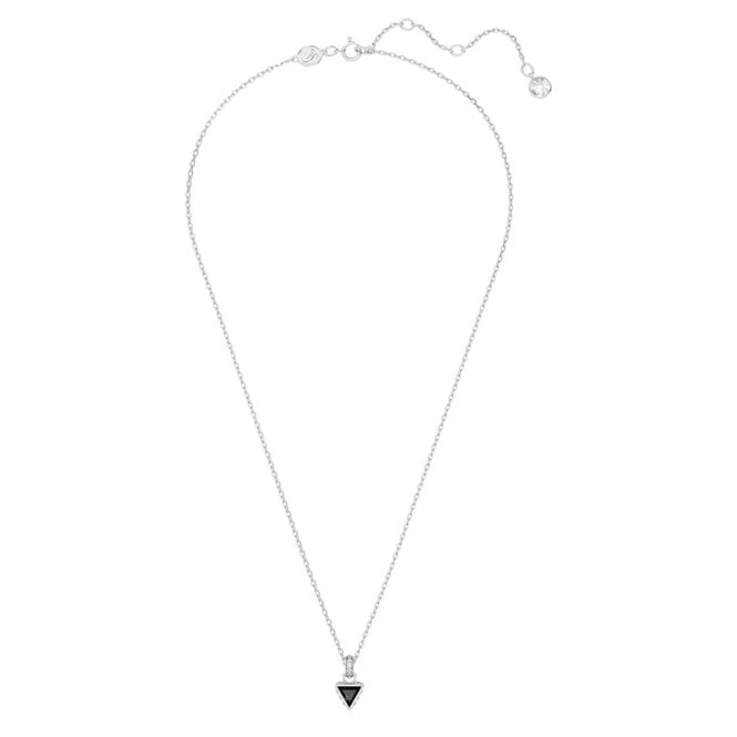 Chroma Pendant Necklace with Triangle-Cut Grey Crystal in Rhodium Silver - Image 5