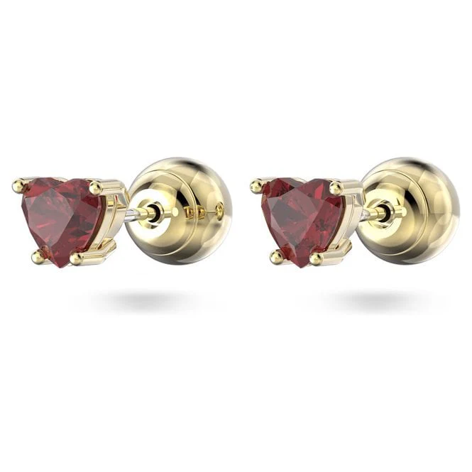 Chroma Stud Earrings with Heart-Cut Red Crystal in Gold - Image 3