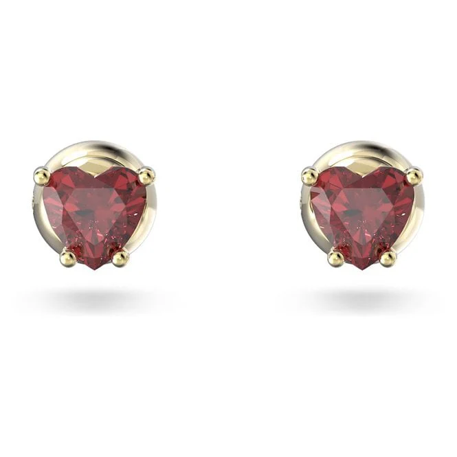 Chroma Stud Earrings with Heart-Cut Red Crystal in Gold - Image 4