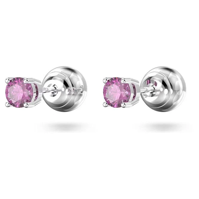 Chroma Stud Earrings with Round-Cut Purple Crystal in Rhodium Silver - Image 3