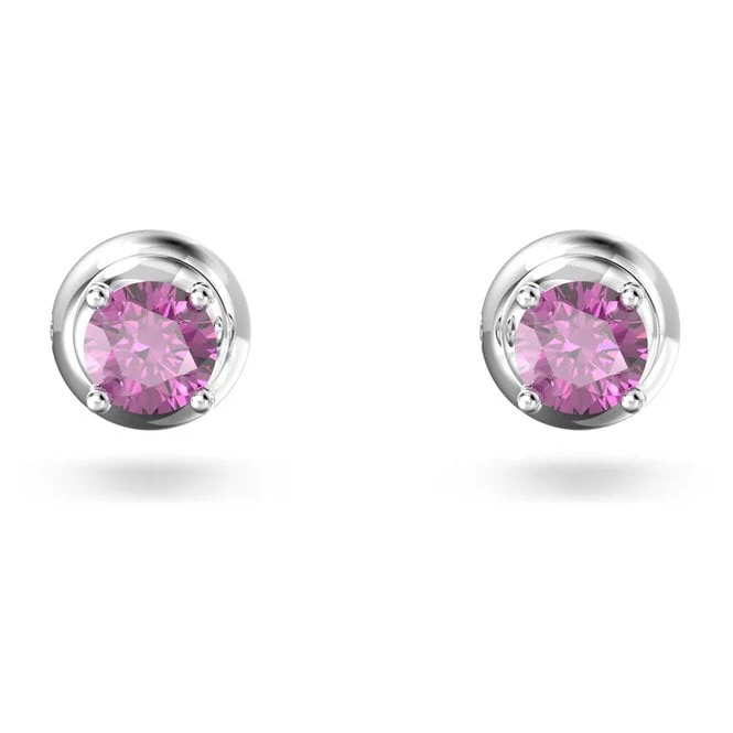 Chroma Stud Earrings with Round-Cut Purple Crystal in Rhodium Silver - Image 4