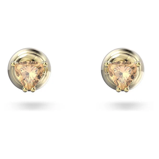 Chroma Stud Earrings with Trilliant-Cut Orange Crystal in Gold - Image 4