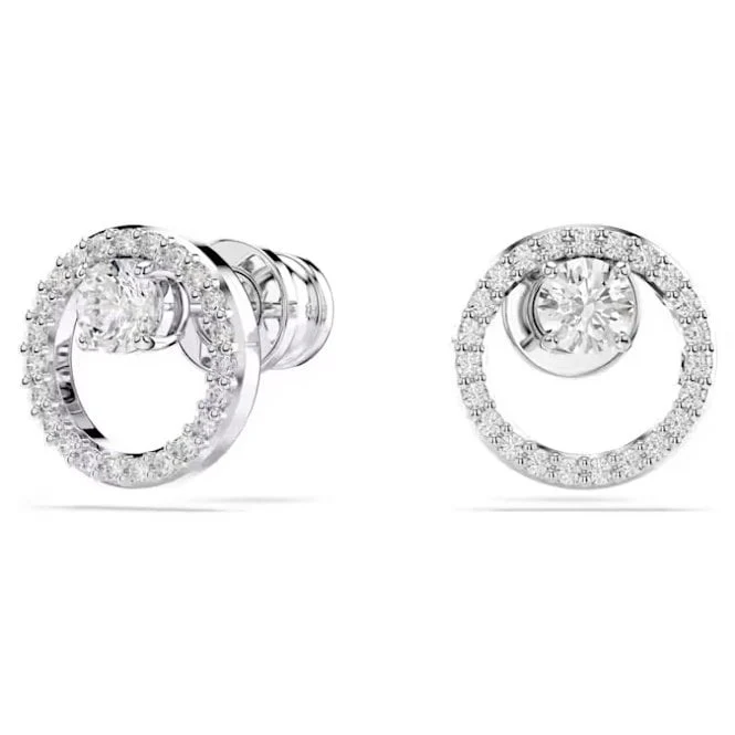 Constella Stud Earrings with Round-Cut White Crystal in Rhodium Silver