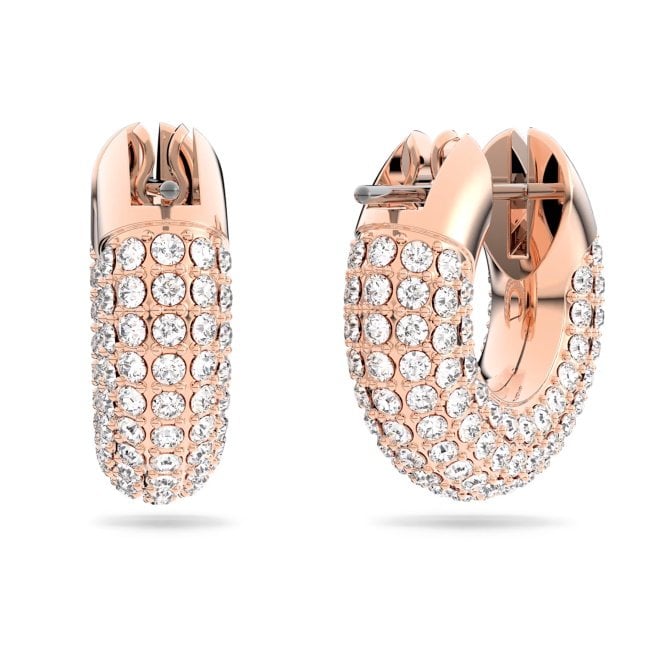 Dextera Hoop Earrings with Small White Crystal Pave in Rose Gold - Image 2