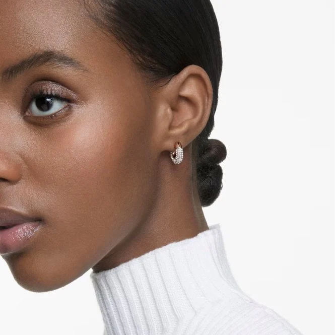 Dextera Hoop Earrings with Small White Crystal Pave in Rose Gold - Image 3