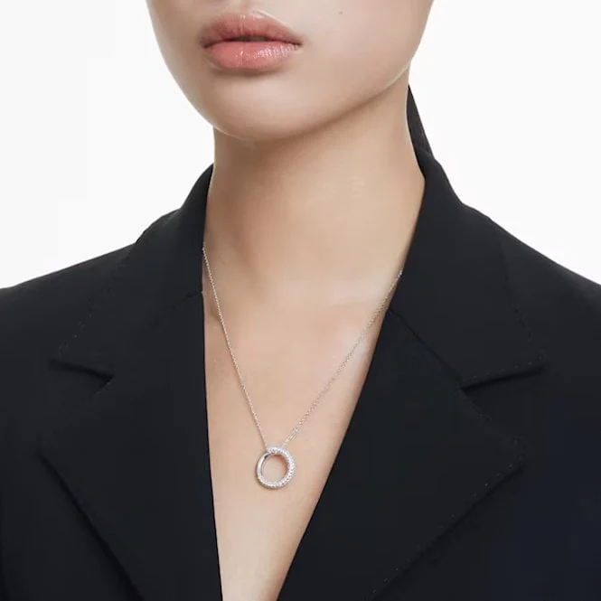 Dextera Pendant Necklace with White Crystal Pave in Rhodium Silver - Image 4