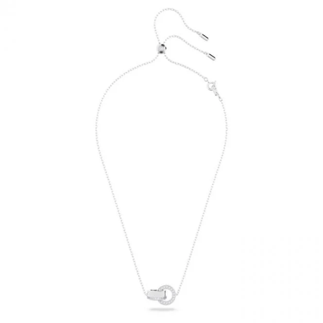 Dextera Small Circles Pendant Necklace with White Crystal in Rhodium Silver - Image 2