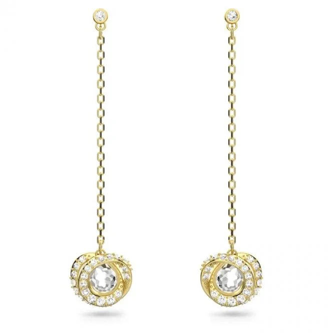 Generation Long Drop Long Earrings with White Crystal in Gold