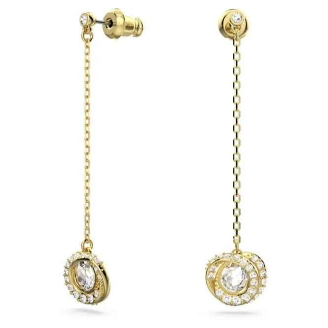 Generation Long Drop Long Earrings with White Crystal in Gold - Image 2