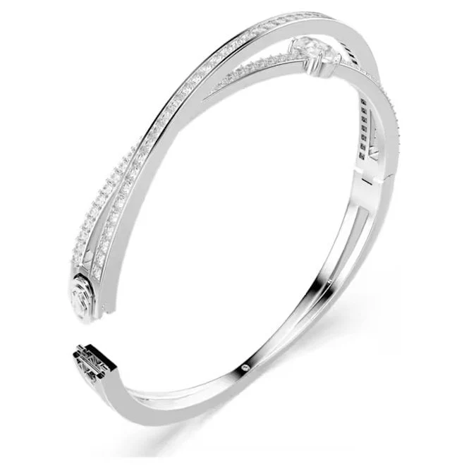 Hyperbola Bangle with Mixed-Cut White Crystal in Rhodium Silver - Image 2