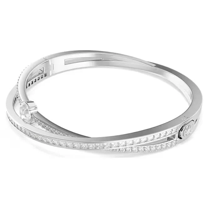 Hyperbola Bangle with Mixed-Cut White Crystal in Rhodium Silver - Image 3