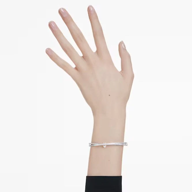 Hyperbola Bangle with Mixed-Cut White Crystal in Rhodium Silver - Image 4