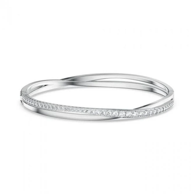 Hyperbola Bangle with White Crystal in Rhodium Silver