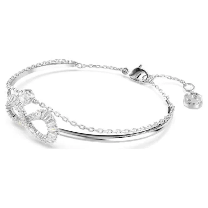 Hyperbola Infinity Bangle with White Crystal in Rhodium Silver - Image 2