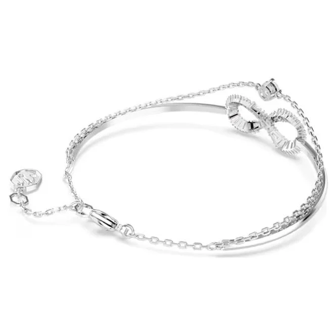 Hyperbola Infinity Bangle with White Crystal in Rhodium Silver - Image 3
