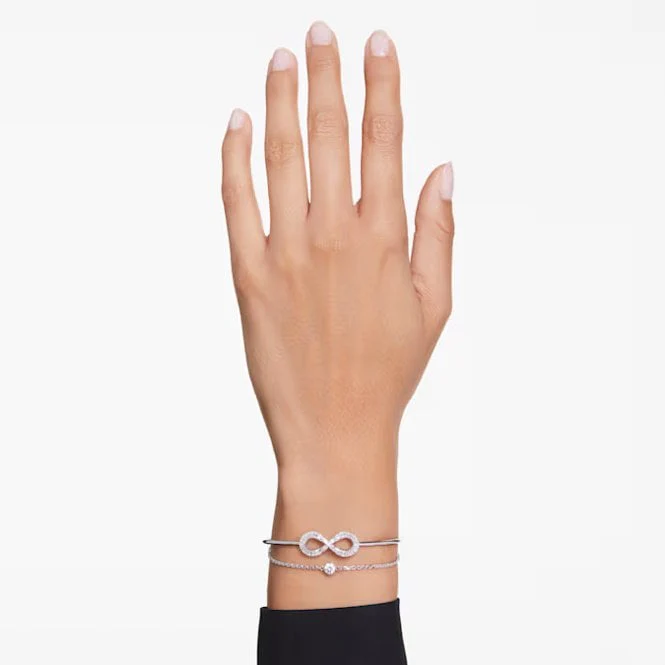 Hyperbola Infinity Bangle with White Crystal in Rhodium Silver - Image 4