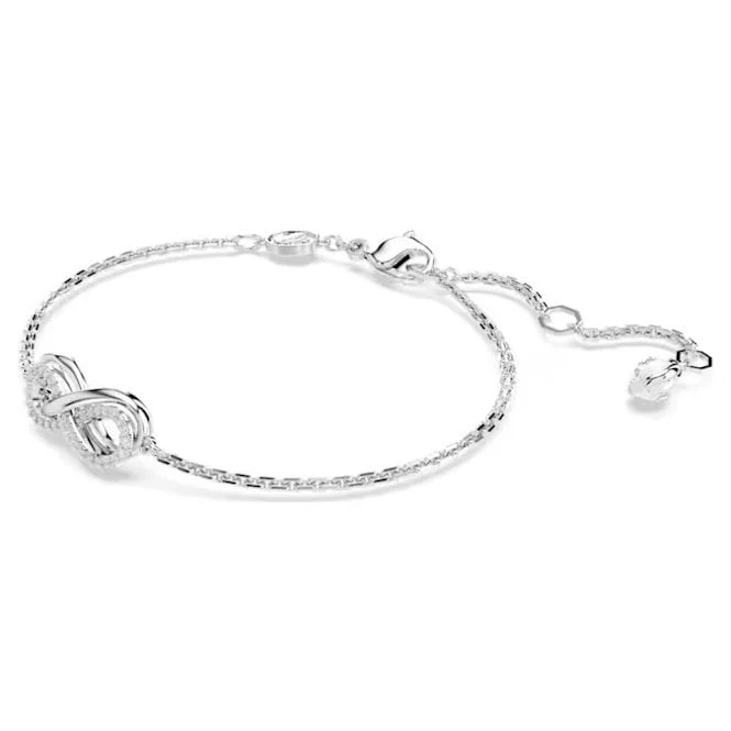 Hyperbola Infinity Bracelet with White Crystal in Rhodium Silver - Image 2